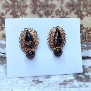 Vintage Copper Tone and Black Clip Earrings